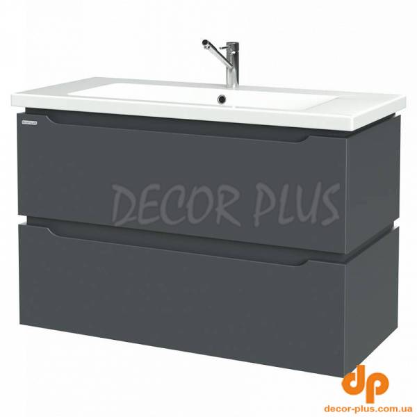 Шафка DOUBLE д/раковин 100см (COMO, SU, CREA), 2 шухляди, сірий напівматовий, підвісна, зібрана