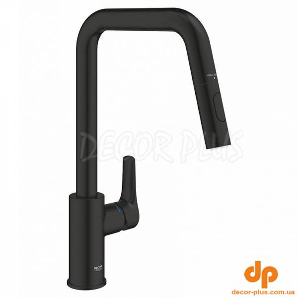 Змішувач EUROSMART кухня, висувна лійка, чорний матовий