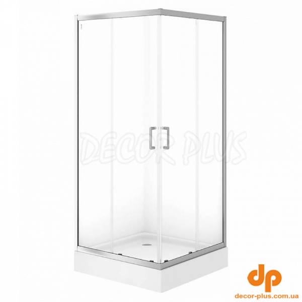 Набір В864 душ штора BRASCO 90*90*190 квадрат,розсув. дв,хром,проз+піддон 90*90*16+панел(S168-006+S204-012)