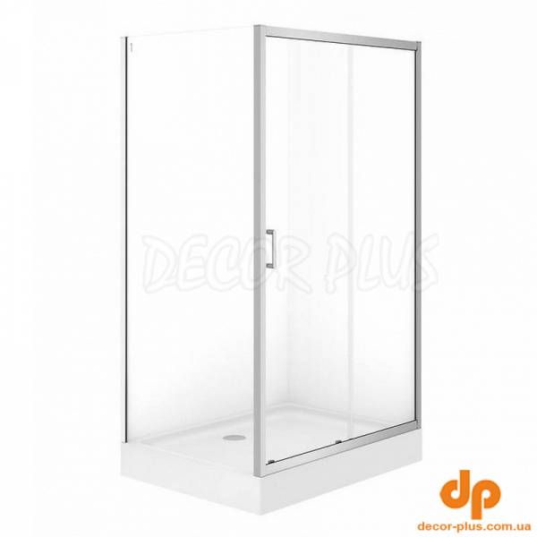 Набір В872 душ штора BRASCO 120*90*190 прямок,розсув.дв, хром,проз + підон 120*90*16 з панелью(S168-014+S204-028)