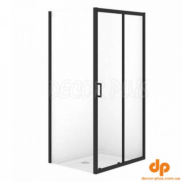 Душ штора BRASCO 100*80*190 прямок,розсув.дверима, чорний,прозоре
