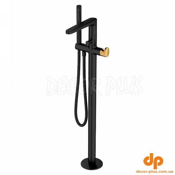 Змішувач INVERTO ванна окремостоячий чорний + ручка золото