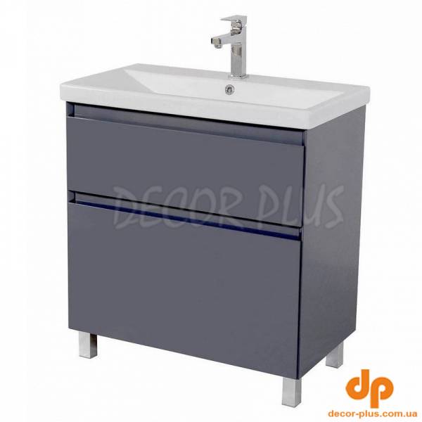 Шафка ЕЛІТ графіт глянець + раковина ELITE 80 см, напольна