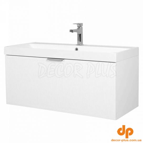 Шафка FABIO+умивальник FABIO 100 см, консольна ручка, білий мат, хром