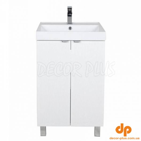 Шафка FABIO+умивальник FABIO 50 см, напольна ручка білий мат, хром