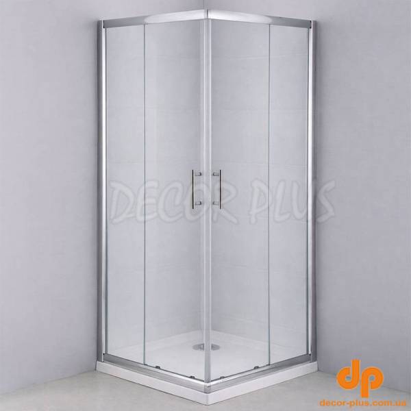 Душ кабіна MIDDLE-8002 прямокутна, 90х90 скло прозоре 5мм, профіль хром + піддон + сифон