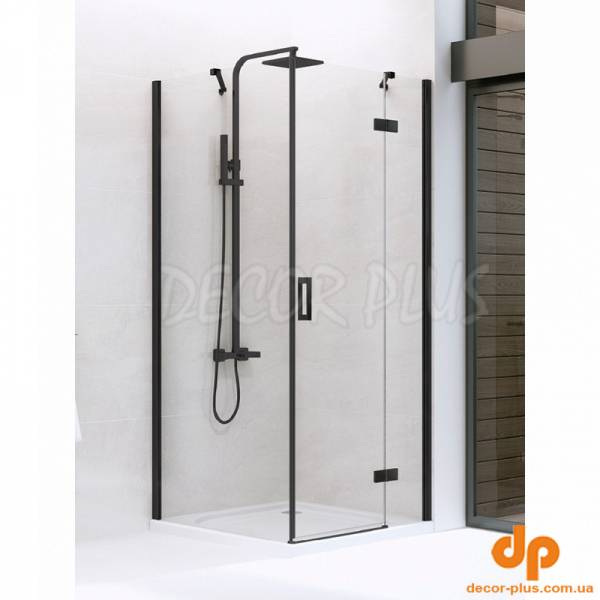 Душ штора NEW RENOMA BLACK 120х90см, R, прямокут, розпаш, скло проз, проф чор