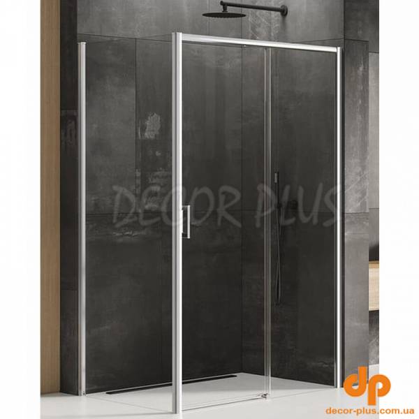 Душ штора PRIME 120х90х200см, R, прямокутна, розсувна,скло прозор, проф хром