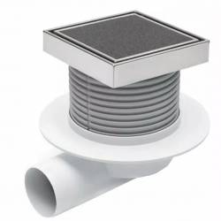 C 425 XL Двокорпусний трап з горизонтальним підключенням DN50, h 113-169мм, сухий сифон Neptun, з фланцем, решітка під плитку з 