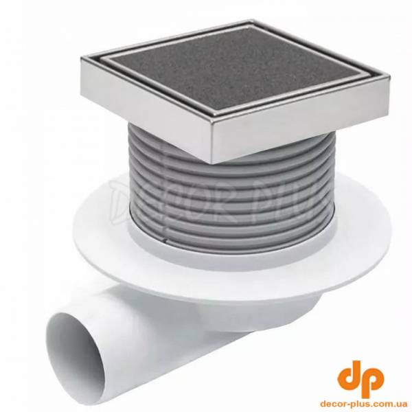 C 425 XL Двокорпусний трап з горизонтальним підключенням DN50, h 113-169мм, сухий сифон Neptun, з фланцем, решітка під плитку з 