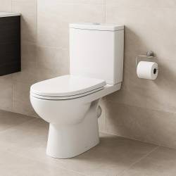 2397050UASTATUS Унітаз-компакт підлоговий, косий випуск, змивний бачок 3/6 л, нижній підвід, сидіння з кришкою поліпропілен (1 с