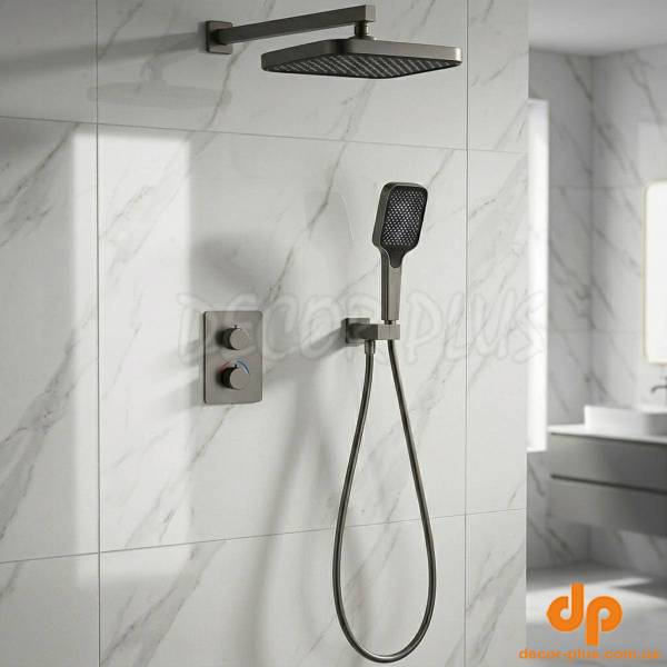 D117125011221GM Flow Душова система прихованого монтажу для душу, на 2 споживачі, з термостатом, gun metal (1 сорт)