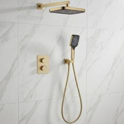 D117125011221BG Flow Душова система прихованого монтажу для душу, на 2 споживачі, з термостатом, brushed golg (1 сорт)