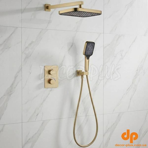 D117125011221BG Flow Душова система прихованого монтажу для душу, на 2 споживачі, з термостатом, brushed golg (1 сорт)