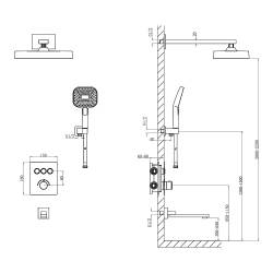 D117134011221BN Flow Душова система прихованого монтажу для ванни/душу, на 3 користувача, з термостатом, brush nickel (1 сорт)