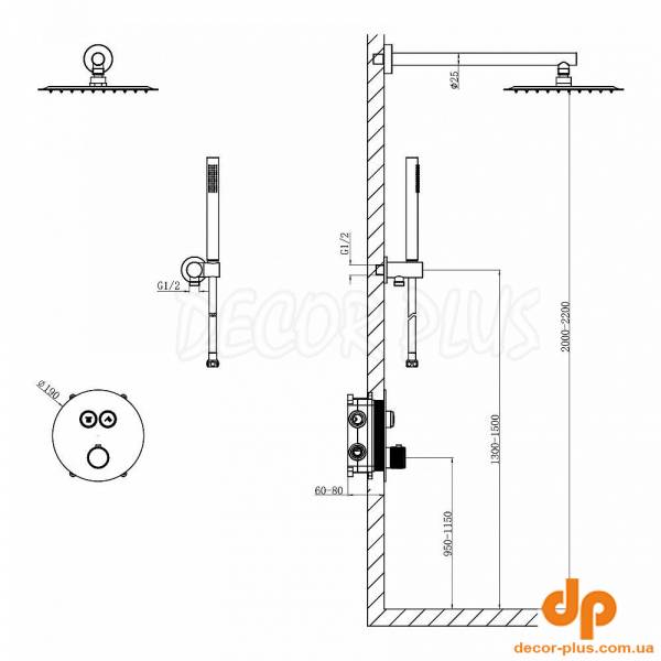D117124011111BN Flow Душова система прихованого монтажу, на 2 споживачі, з термостатом, brushed nickel (1 сорт)