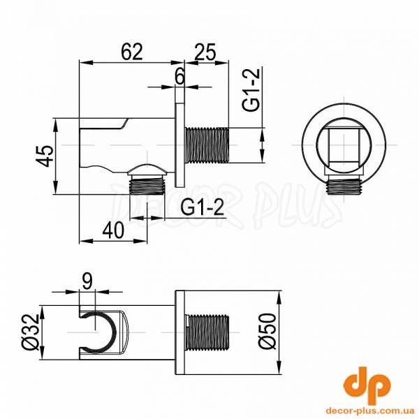 D113100000020C Flow Підключення для душового шлангу з тримачем ручного душу, хром (1 сорт)
