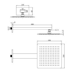 D113000000120C Flow Верхня душова лійка 250x250 мм з кронштейном, хром (1 сорт)