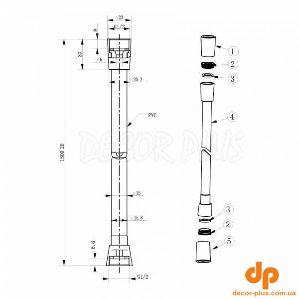D113000001000BM Flow Душовий шланг з латунними гайками G1/2’’ довжиною 1,5 м, чорний матовий (1 сорт)
