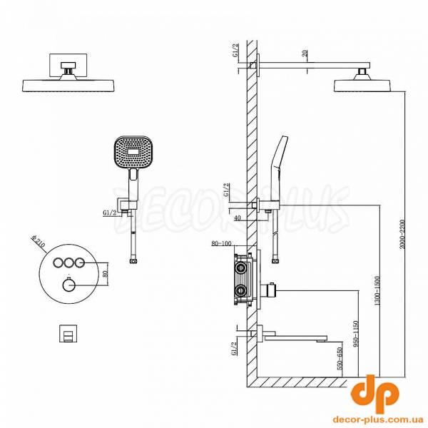 D117134011211BN Flow Душова система прихованого монтажу для ванни/душу, на 3 споживачі, з термостатом, brushed nickel (1 сорт)