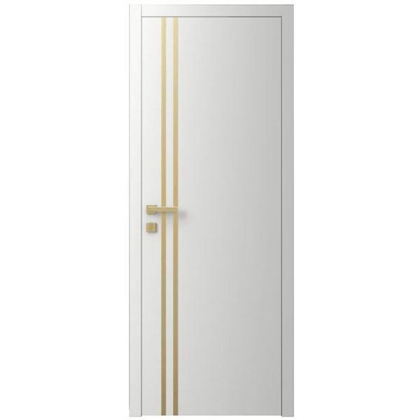 Двері міжкімнатні Ваші Двері Charm 4 Білий шовк золотий молдинг 