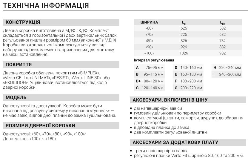 Коробка Verto-Fit техническая информация