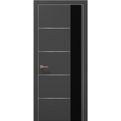 Межкомнатные двери Папа Карло PL-11 темно серый супермат стекло черное