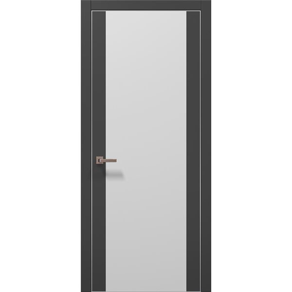Межкомнатные двери Папа Карло PL-14 темно серый супермат стекло черное