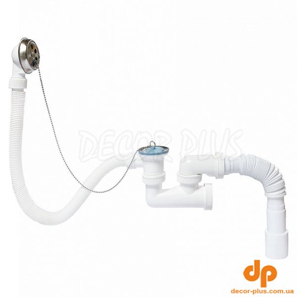 Сифон д/ванн та глибоких душ.піддонів,двоповоротний з випуском та переливом та гофровідведенням(40*50*400 мм)